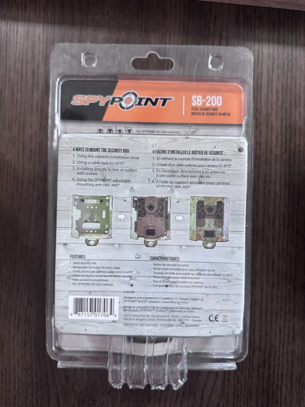 SpyPoint SB-200 Steel Security Box - Hunting Cam Camo/Black -Trail Cam Lock Box